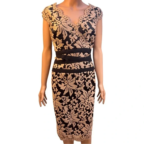 Tadashi Shoji Black and Ecru Sleeveless Dress 14 - Picture 2 of 9